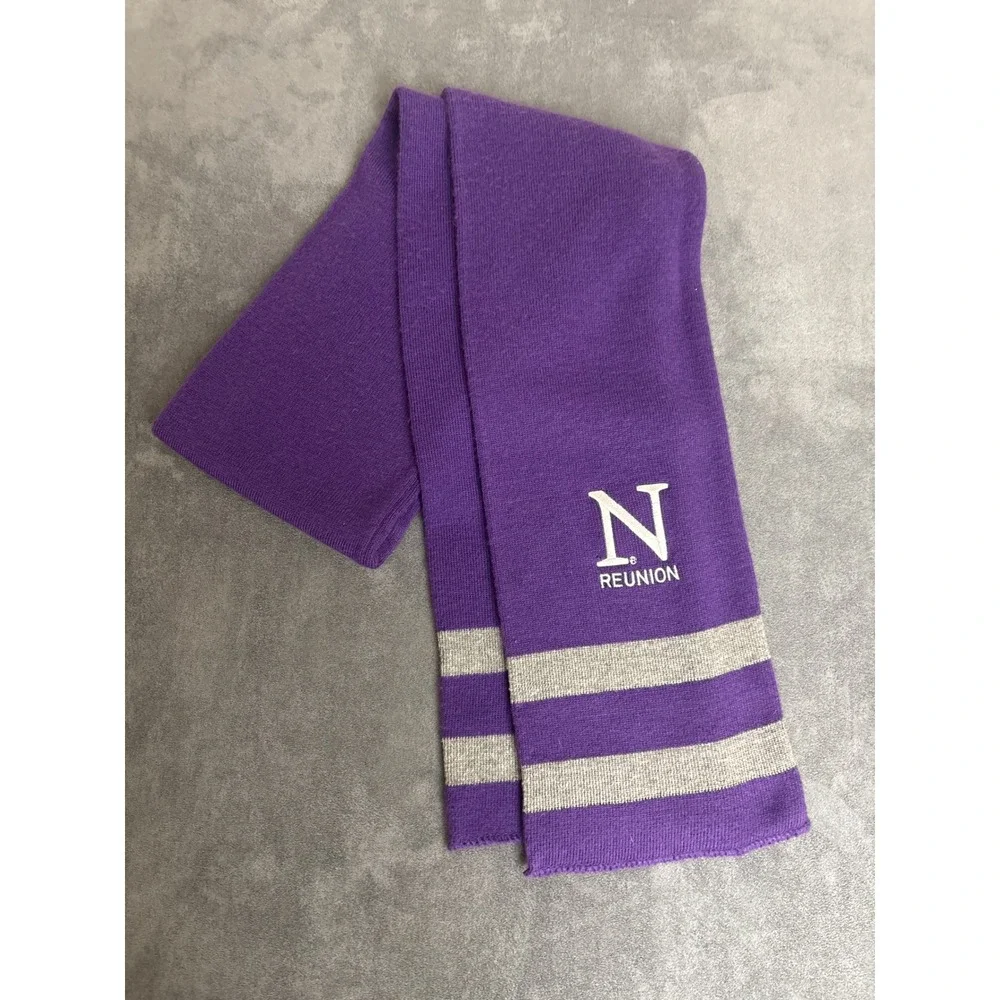 Northwestern University Reunion Scarf Purple Grey Striped Knit Embroidered N